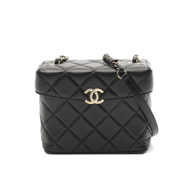 Chanel Small Secret Box Bag Quilted Leather Gold Tone Black 16cm