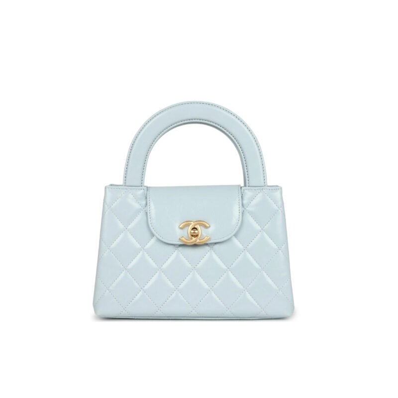 Chanel Small Kelly Shopper Shiny And Gold Hardware Light Blue 19cm