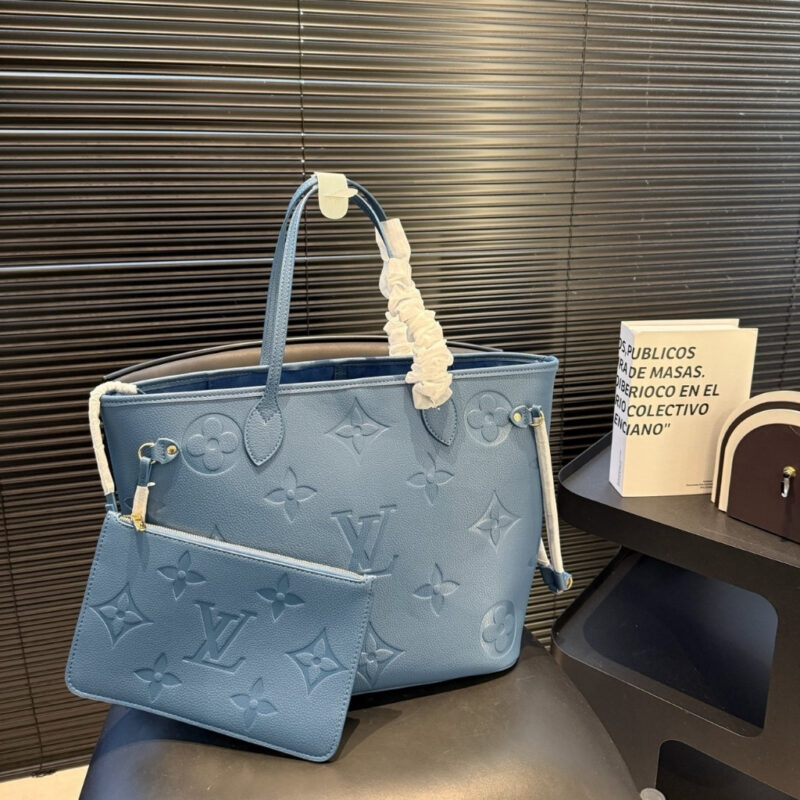 Alternative view of Louis Vuitton Neverfull MM Tote Bag Monogram Empreinte Bleu Jean 31cm M27358