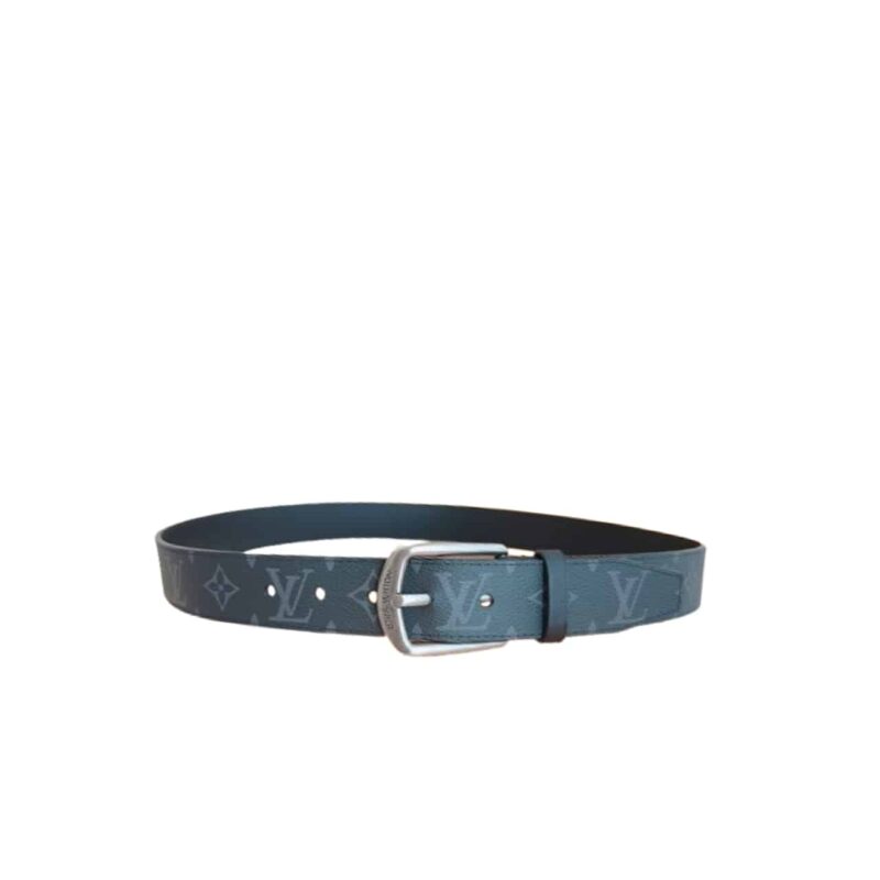 Louis Vuitton Belt Monogram Leather Black Silver Hardware 35Mm
