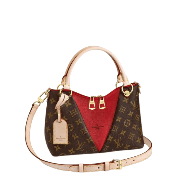 Louis Vuitton V Tote MM Brown And Red 36Cm M43966