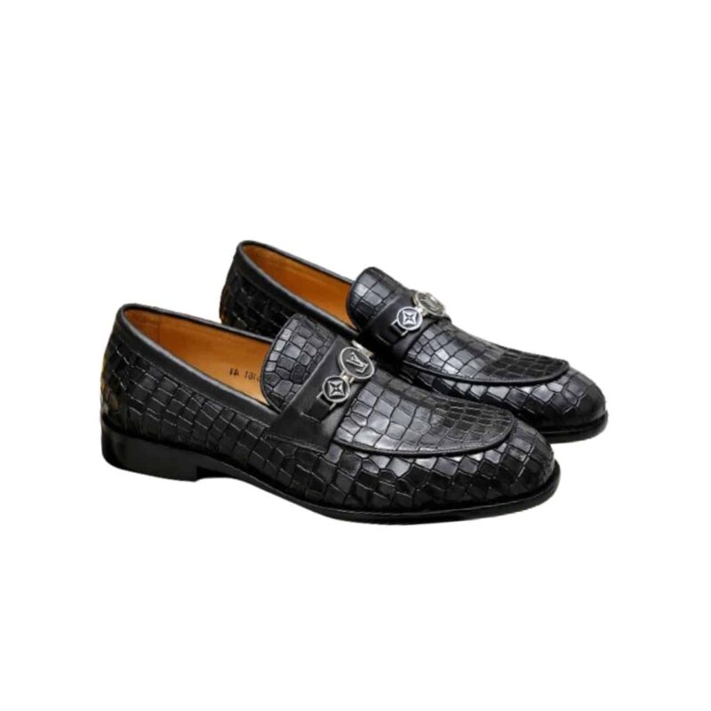 Louis Vuitton Souliers Club Loafers Crocodile Black