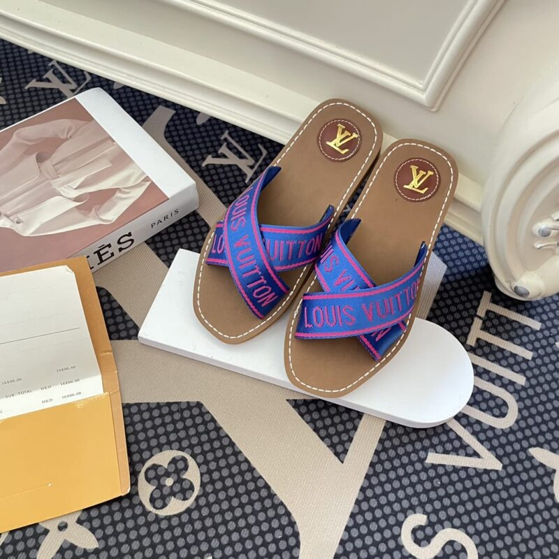 Alternative view of Louis Vuitton Cross Strap Flat Slides Blue