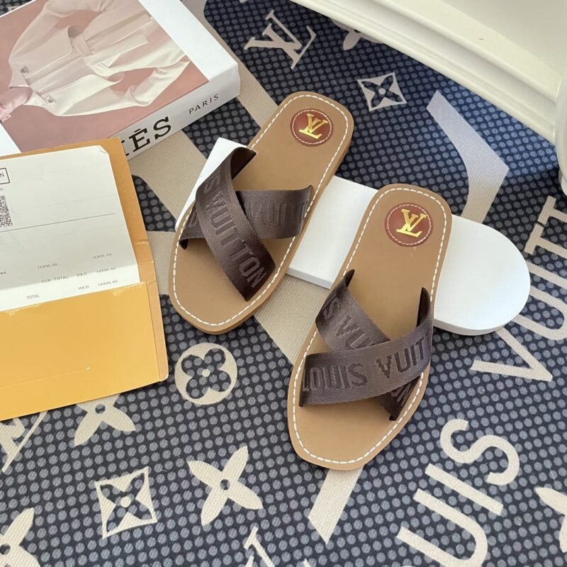 Alternative view of Louis Vuitton Cross Strap Flat Slides Brown