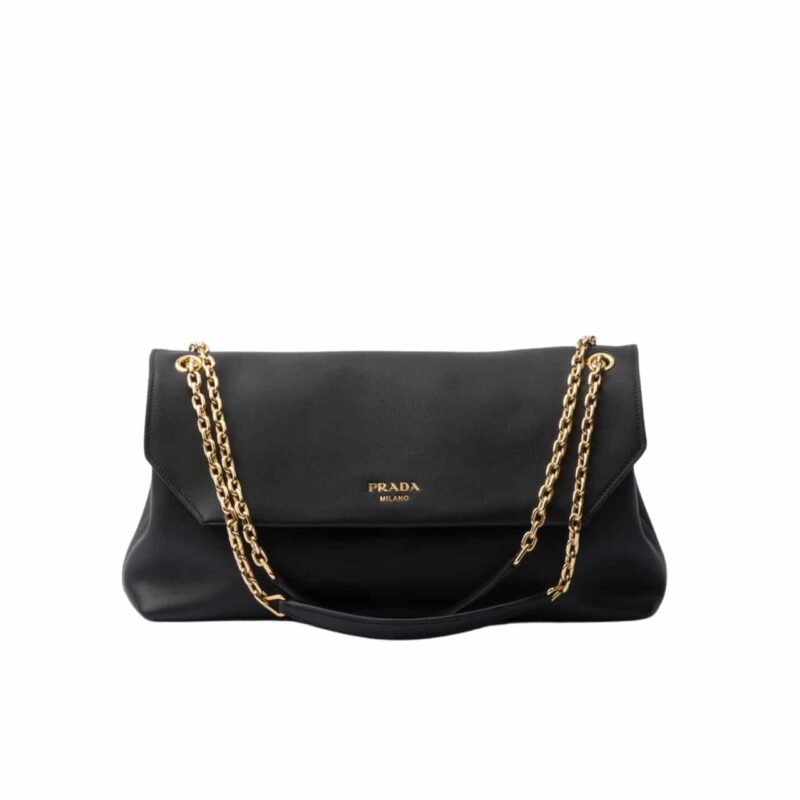 Prada Medium Leather Shoulder Bag Black 38Cm 1Bd367 2Cys F0002 V Ooo