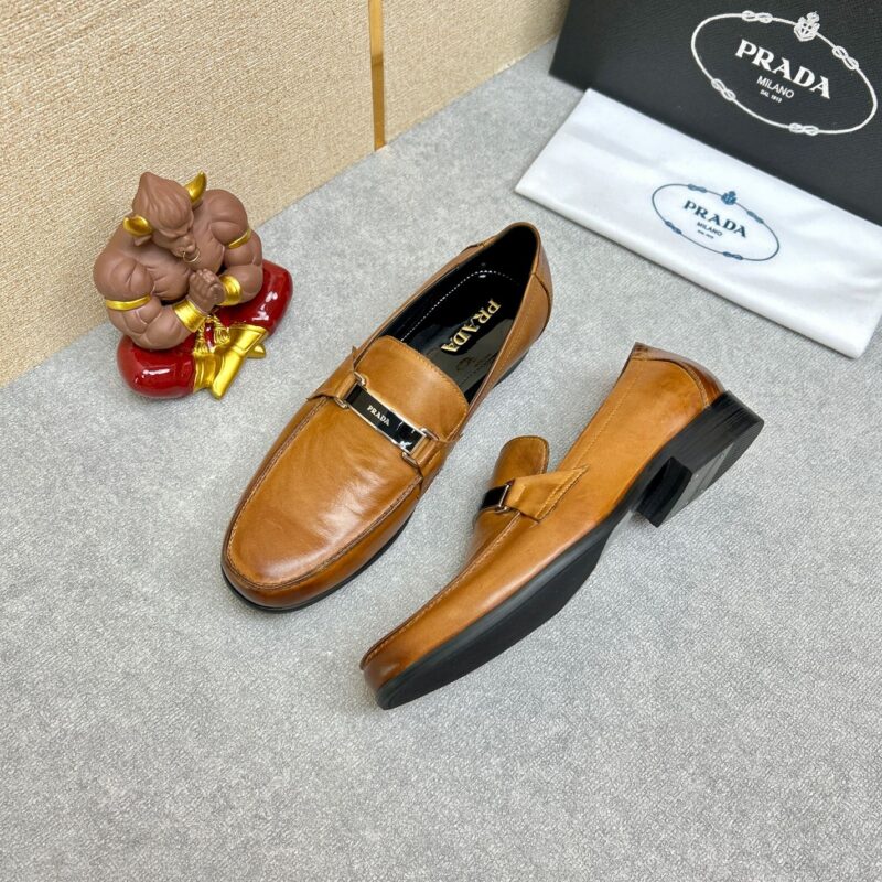 Alternative view of Prada Brushed Leather Loafer Plate Bit Logo Brown