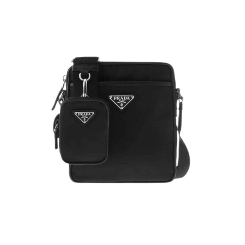 Prada Re Nylon Saffiano Logo Leather Bag Black 21Cm 23Ss 2Vh112 2Dmh F0002