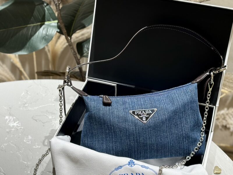 Alternative view of Prada Jeans Ring Shoulder Bag Denim Blue 25Cm