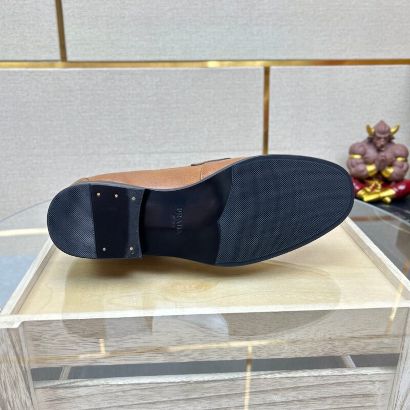 Alternative view of Prada Brushed Leather Loafers Triangle Logo Brown