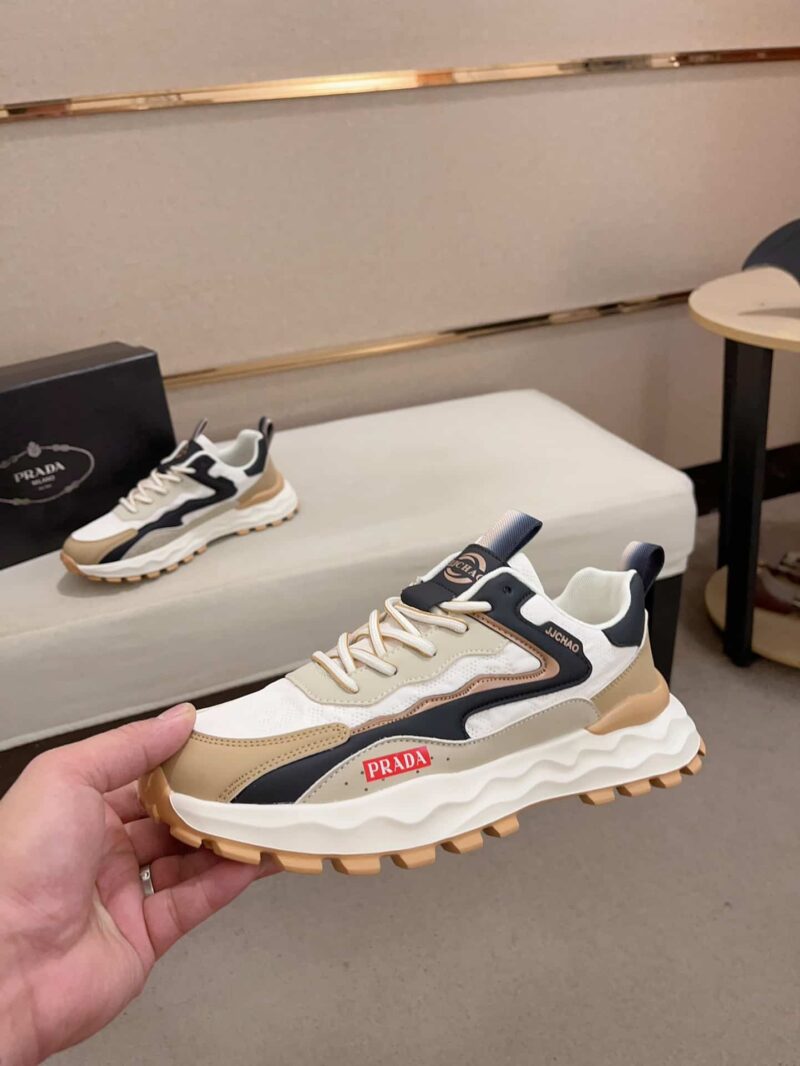 Alternative view of Prada Colorblock Sneakers With Logo Beige