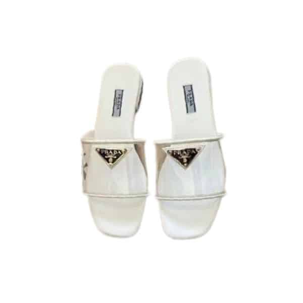 Prada Logo Plaque Slip On White