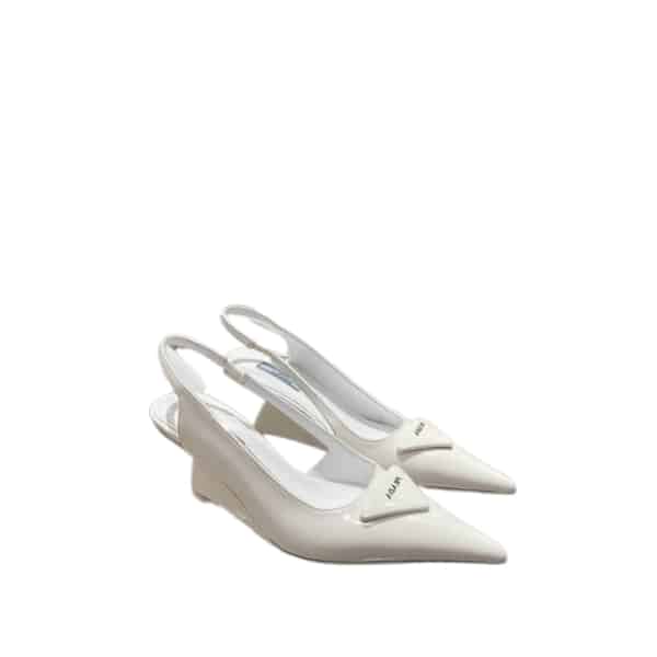 Prada Brushed Leather Slingback Pumps White