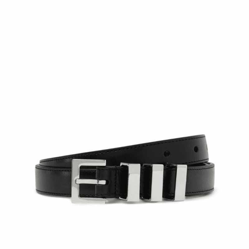 Saint Laurent Black 3 Passants Black And Silver Belt 3146292551