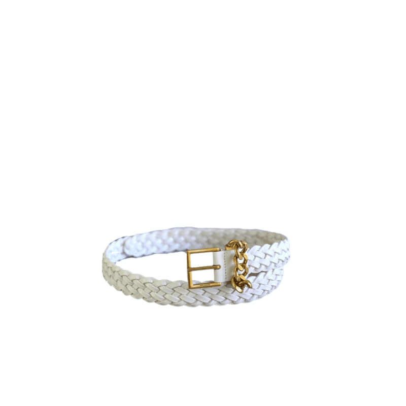 Saint Laurent Genuine Leather Universal White And Gold Belt