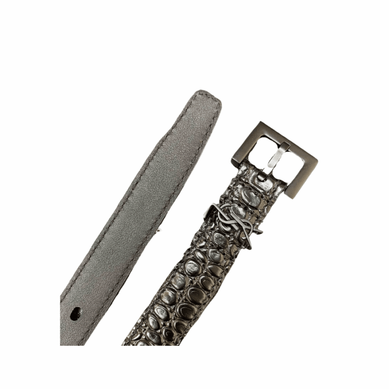 Saint Laurent Croc Embossed Leather Belt Black 26267332