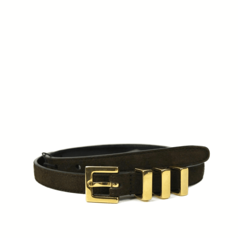 Saint Laurent Unisex Brown And Gold Suede Leather Classic 3 Passants Belt 314629 2551