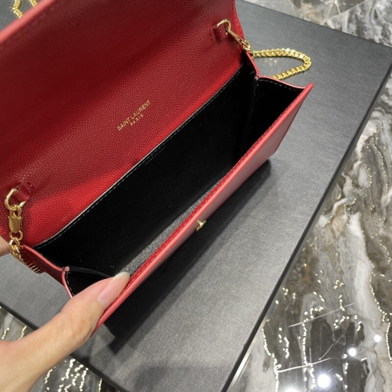 Alternative view of Saint Laurent Uptown Chain Wallet In Grain De Poudre Embossed Leather Red 19Cm