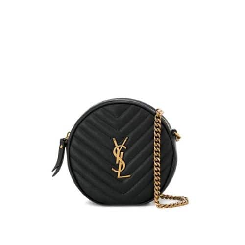 Saint Laurent Vinyle Round Camera Bag In Chevron Quilted Grain De Poudre Embossed Leather 18Cm 104361Gf071000