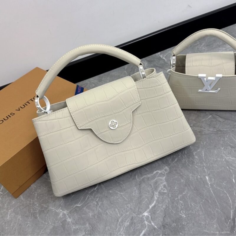 Alternative view of Louis Vuitton Capucines MM East West Alligator In Grey 33Cm