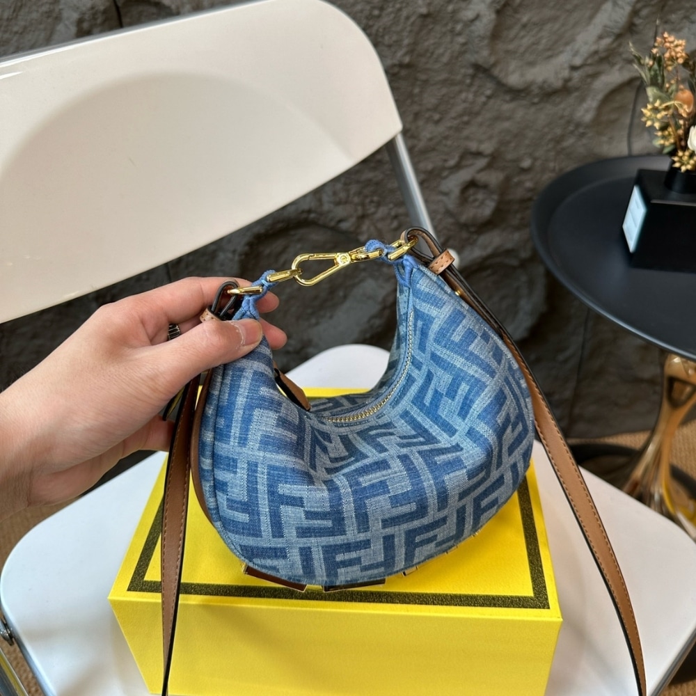 Fendi Fendigraphy Mini Bag FF Jacquard Fabric Denim Blue 20Cm 8BS081AS3FF1PLN - Image 7