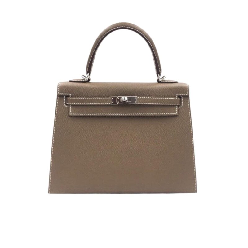 Hermes Kelly Sellier Epsom Silver Hardware Etoupe 22Cm