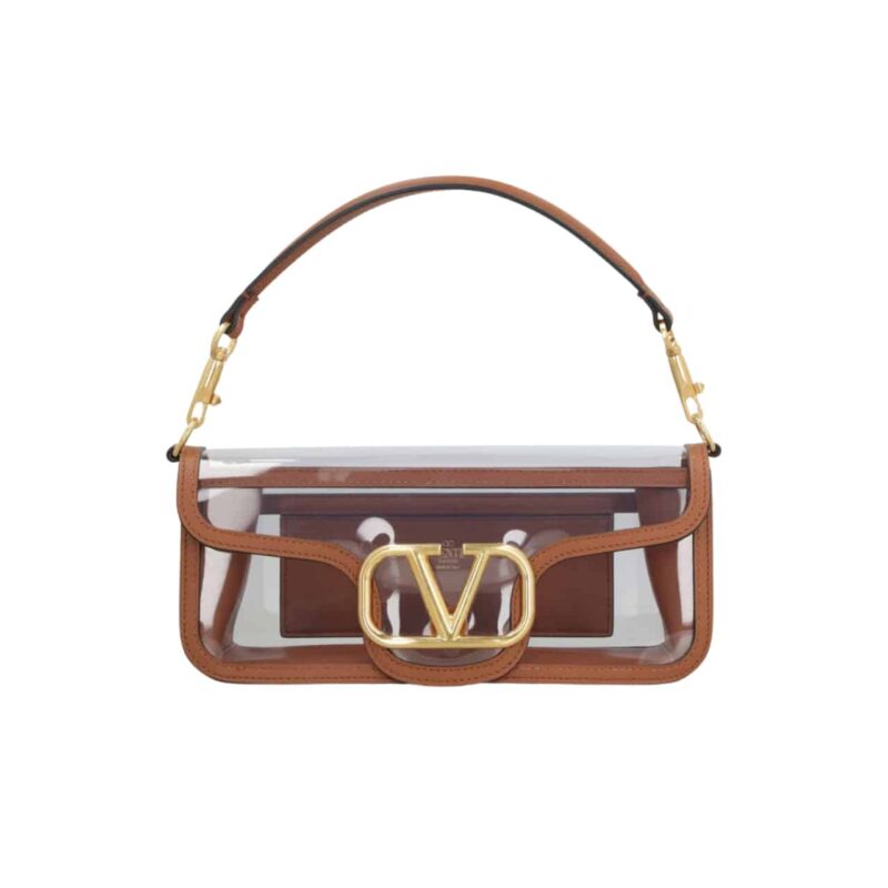 Valentino Garavani Locò Pvc And Leather Shoulder Bag Brown 24Cm