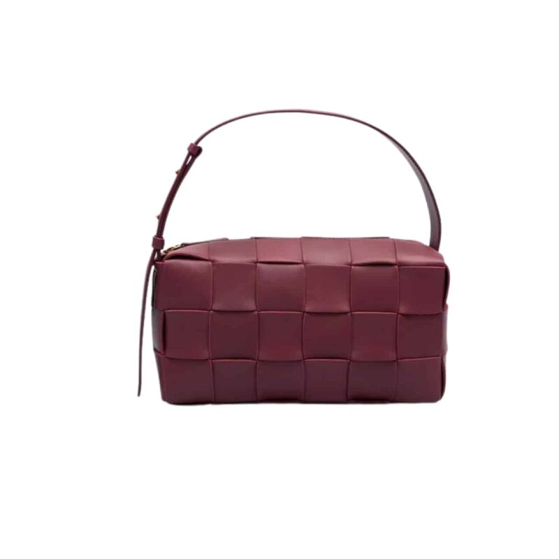 Bottega Veneta Brick Cassette Intreccio Leather Shoulder Bag Barolo 28Cm