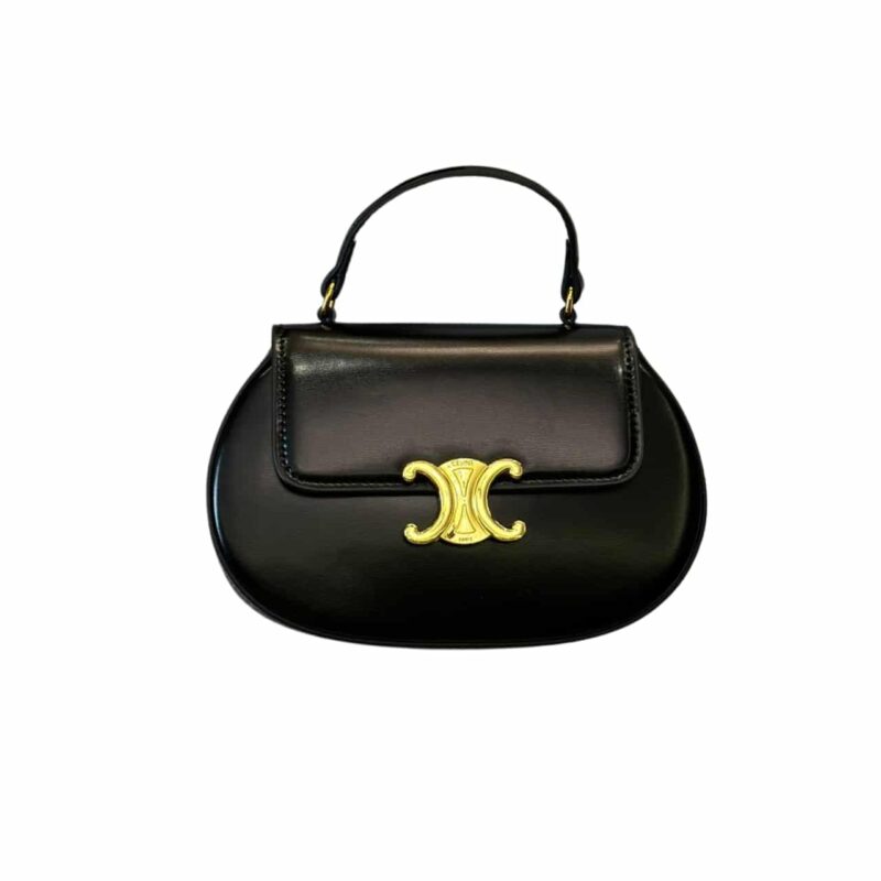 Celine Besace Clea Square Flap Bag In Shiny Black 20Cm