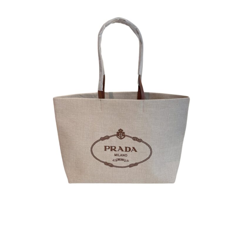 Prada Raffia Tote Beach Bag New Grey 37Cm