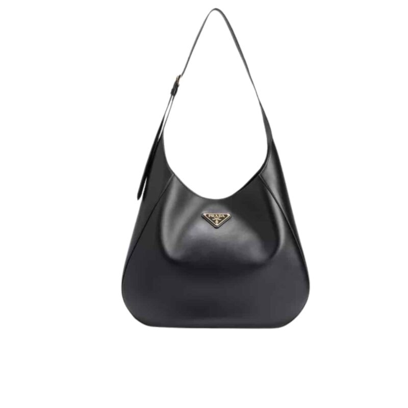 Prada Preto Large Leather Shoulder Bag With Top Stitching Black 37Cm 1Bc181 2Aix F0002 V Ooo