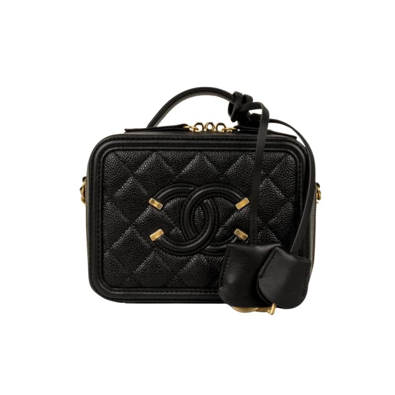 Chanel Cc Filigree Vanity Case Black 20Cm