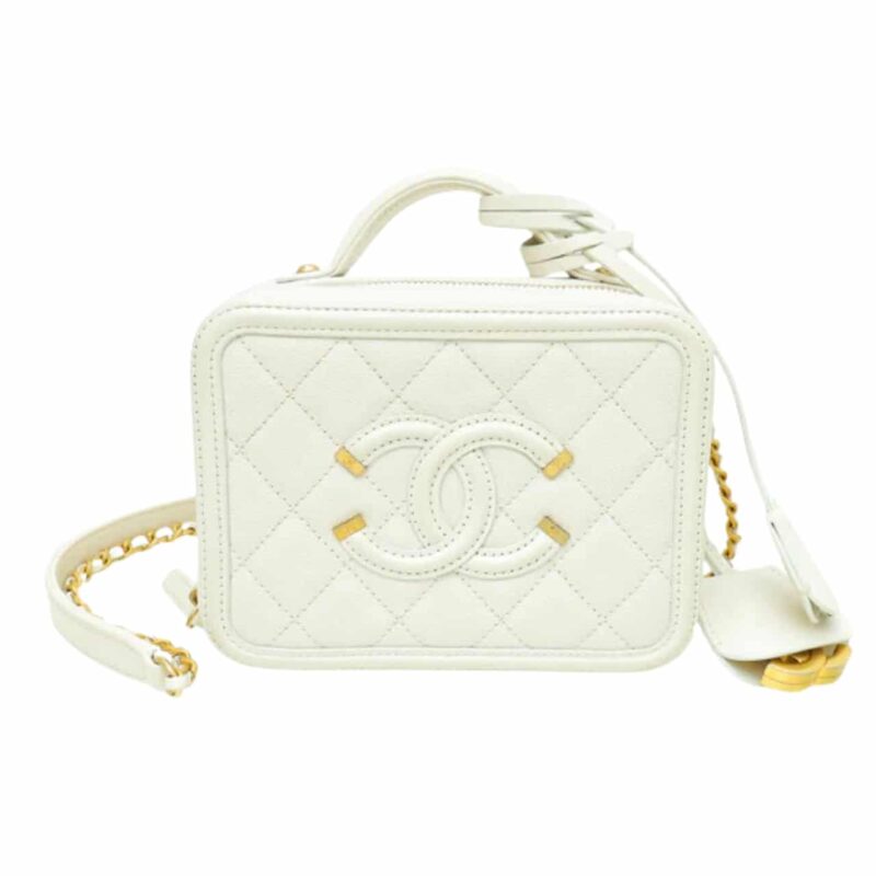Chanel Cc Filigree Vanity Case White 20Cm