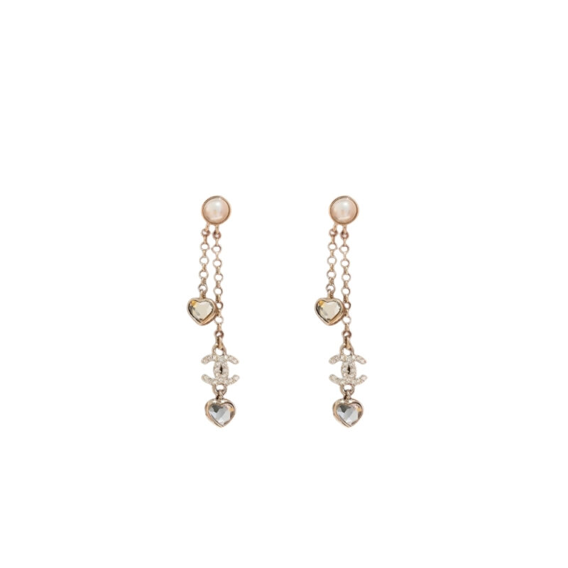 Chanel Heart Shaped Earrings Crystal In Gold Abg245 B21749 U3282