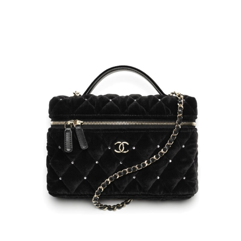 Chanel Vanity With Chain Velvet Diamante And Gold Tone Metal Black 19Cm Ap4860 B17652 94305