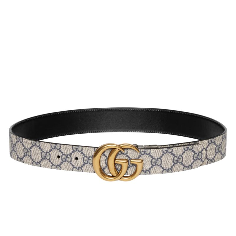 Gucci Gg Marmont Reversible Belt Gold Metal Beige Blue 38Mm 659416 92Tic 9769