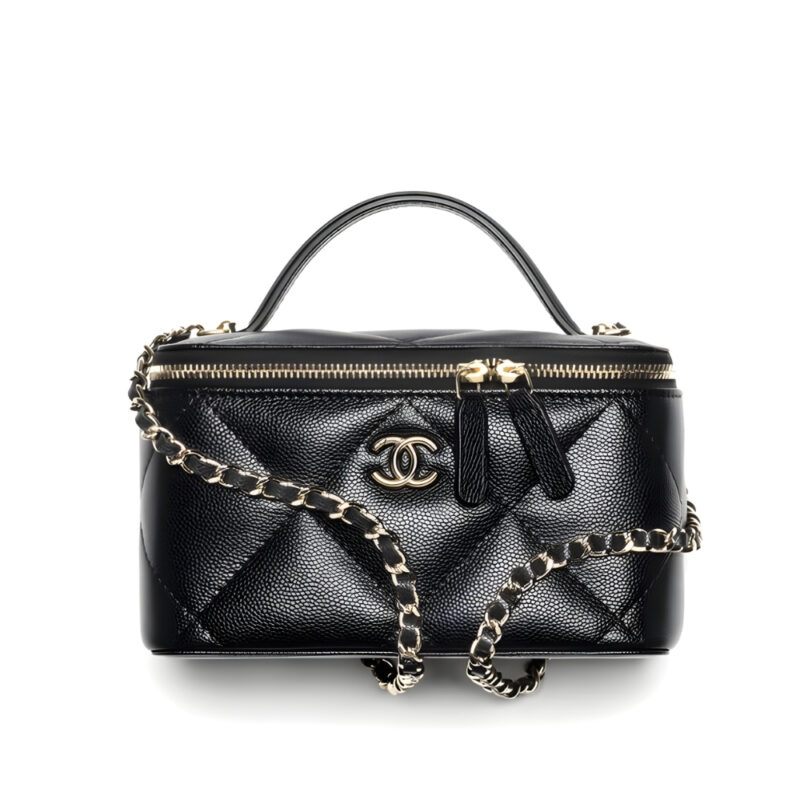 Chanel Long Vanity With Chain Grained Shiny And Gold Tone Metal Black 19Cm Ap4933 B22105 94305