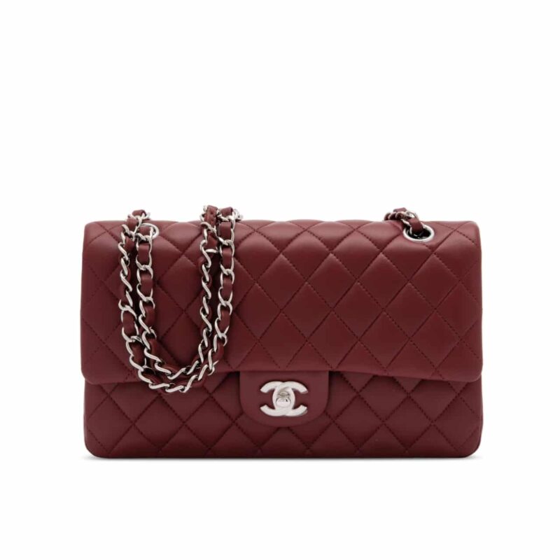 Chanel Medium Classic Double Flap Burgundy Silver Hardware 27Cm
