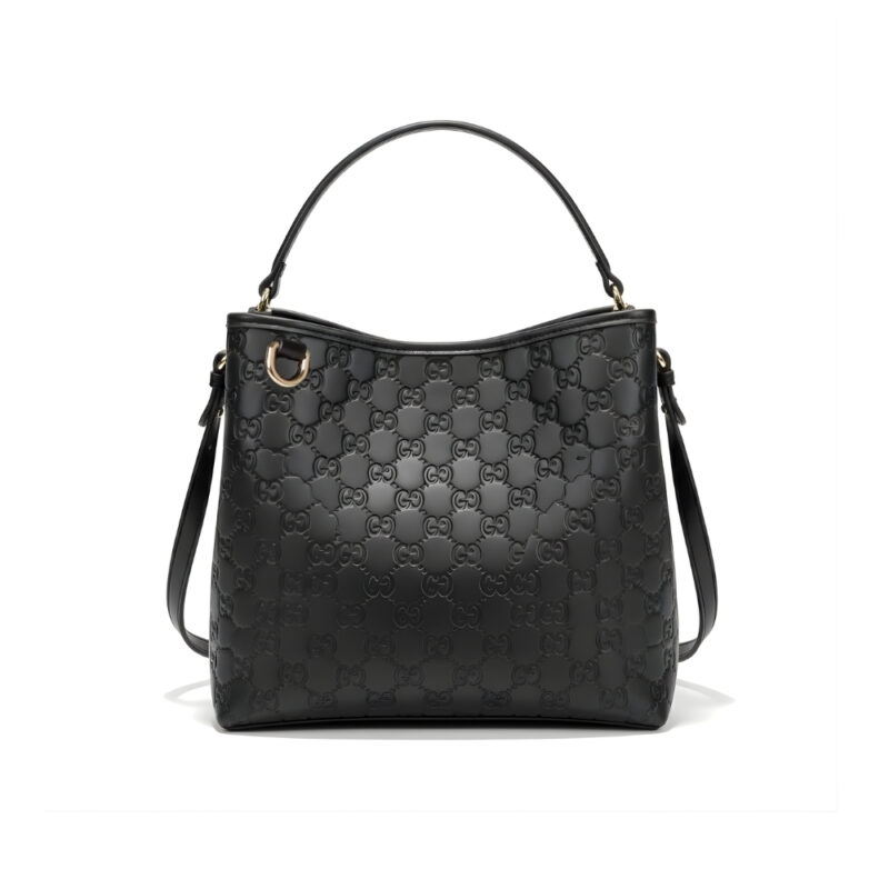 Gucci GG Emblem Small Bucket Bag Black Leather 25Cm 815118 AAFDV 1000