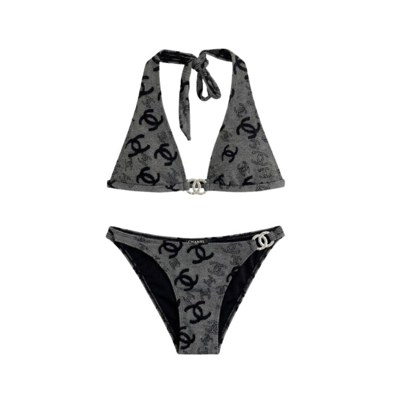 Chanel CC Logo Bikini Set Grey And Black