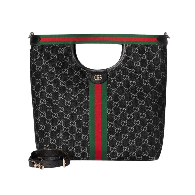 Gucci Giglio Large Tote Bag Black And White GG Denim 39Cm ‎865452 UN3AG 1099