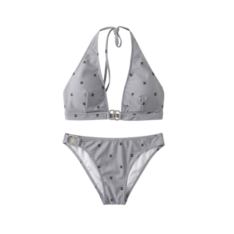 Chanel CC Logo Bikini Set Light Grey