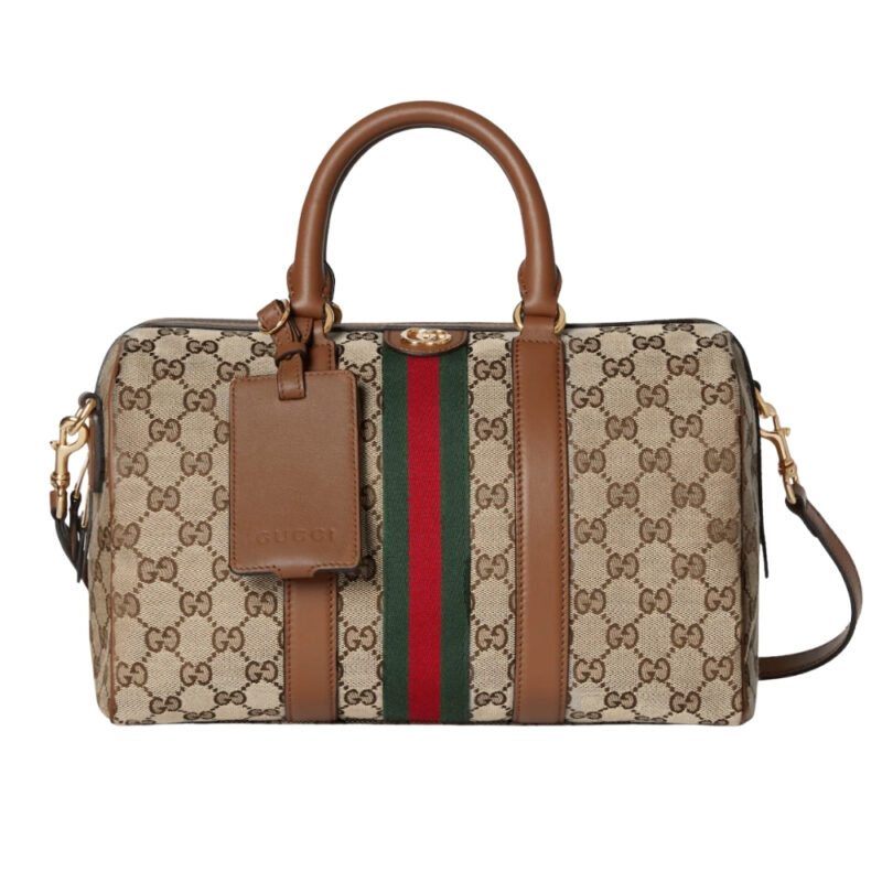 Gucci Ophidia Medium Boston Bag Beige And Brown GG Canvas 30Cm ‎857595 FAFUF 9870