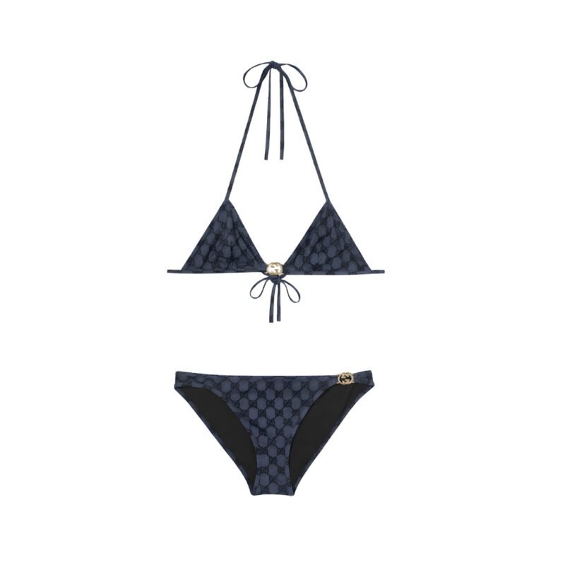 Gucci Printed GG Stretch Jersey Bikini Dark Blue