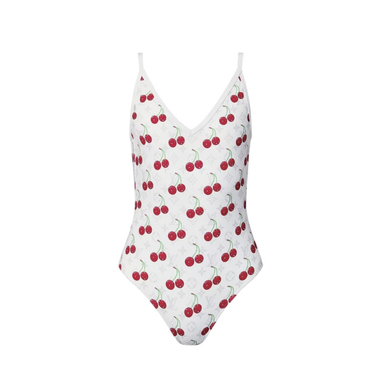 Louis Vuitton x Takashi Murakami One Piece Swimsuit Cherry Blossom White 1AHIBU