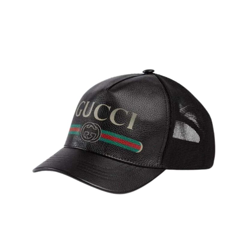 Gucci Gg Print Leather Baseball Cap Black