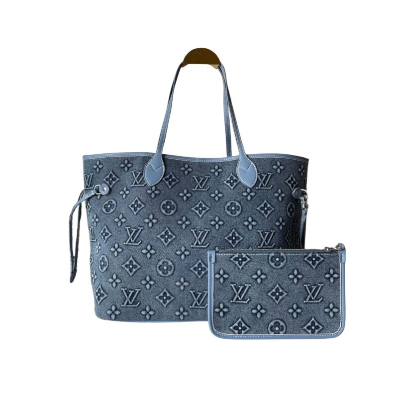 Louis Vuitton Neverfull MM Bag Monogram Denim Blue 32Cm
