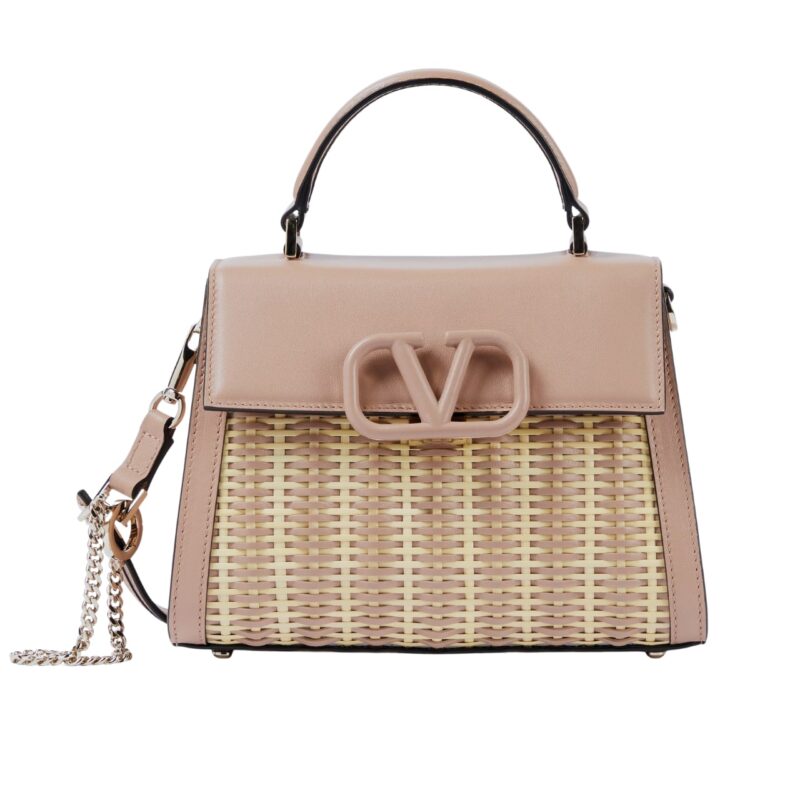 Valentino Garavani Small Vsling Wicker Handbag Pink 22Cm