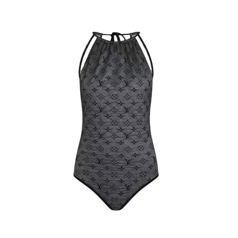 Louis Vuitton Glittery Monogram Jersey One Piece Swimsuit Grey 1A8R8O