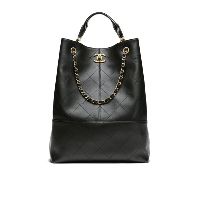 Chanel Shopping Bag Gold Tone Metal Black 33Cm AS5635 B20829 94305