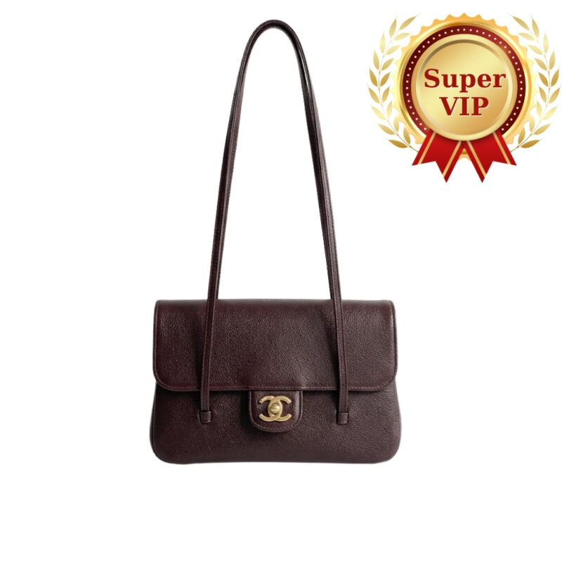 [Super Vip 1:1] Chanel Small Flap Bag Grained Shiny And Gold Tone Brown 22cm